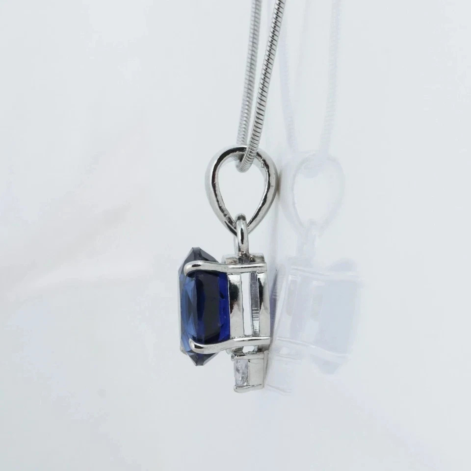 10 Ct Natural Blue Sapphire Pendant 925 Sterling Silver With Silver Chain