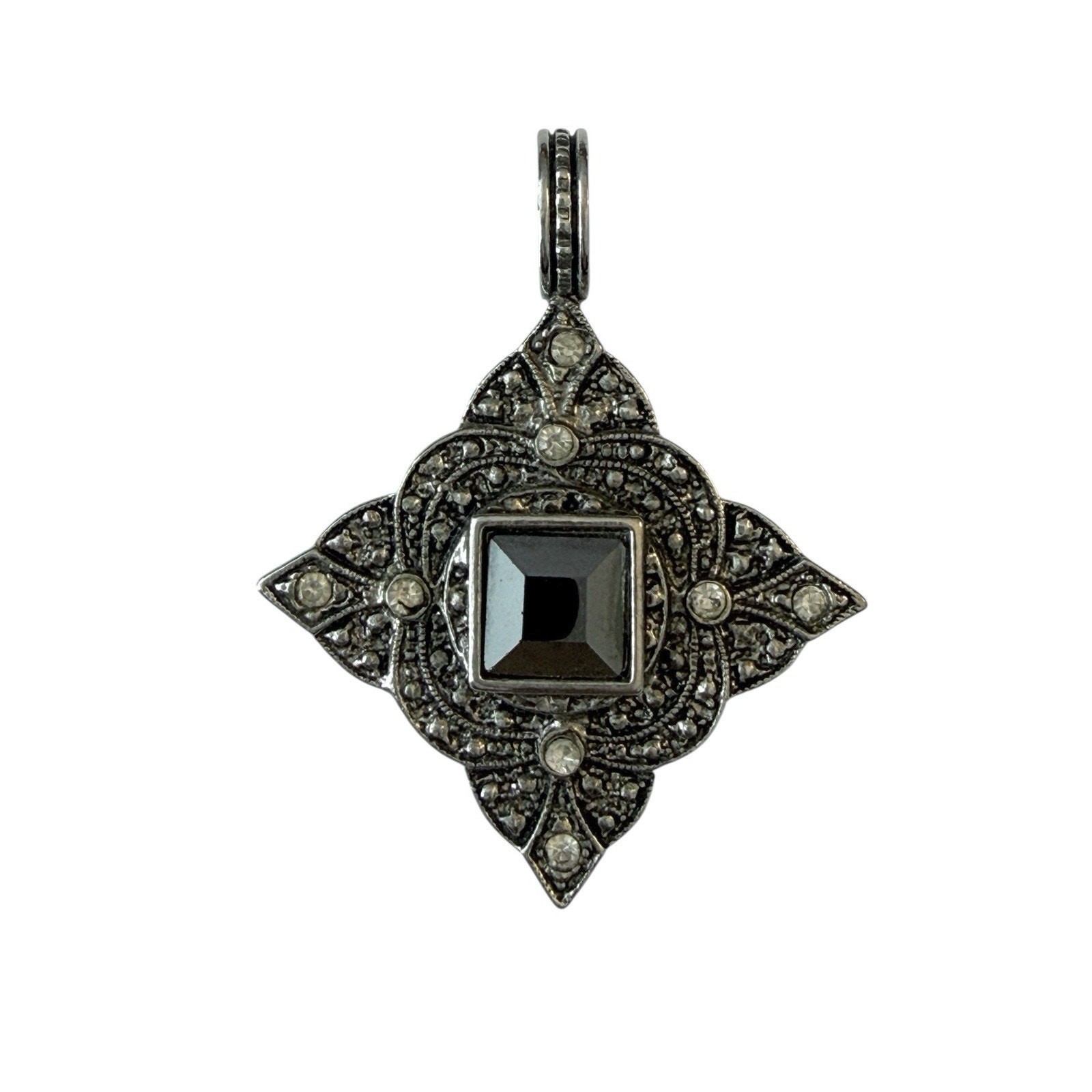 Sterling Silver Marcasite Crystal Pendant Black Antiquing Diamond Shaped