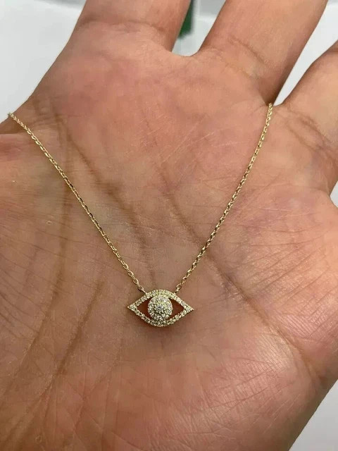 Evil Eye Charm 1.00Ct Round Cut Lab Grown Diamond Pendant 14k Yellow Gold Plated