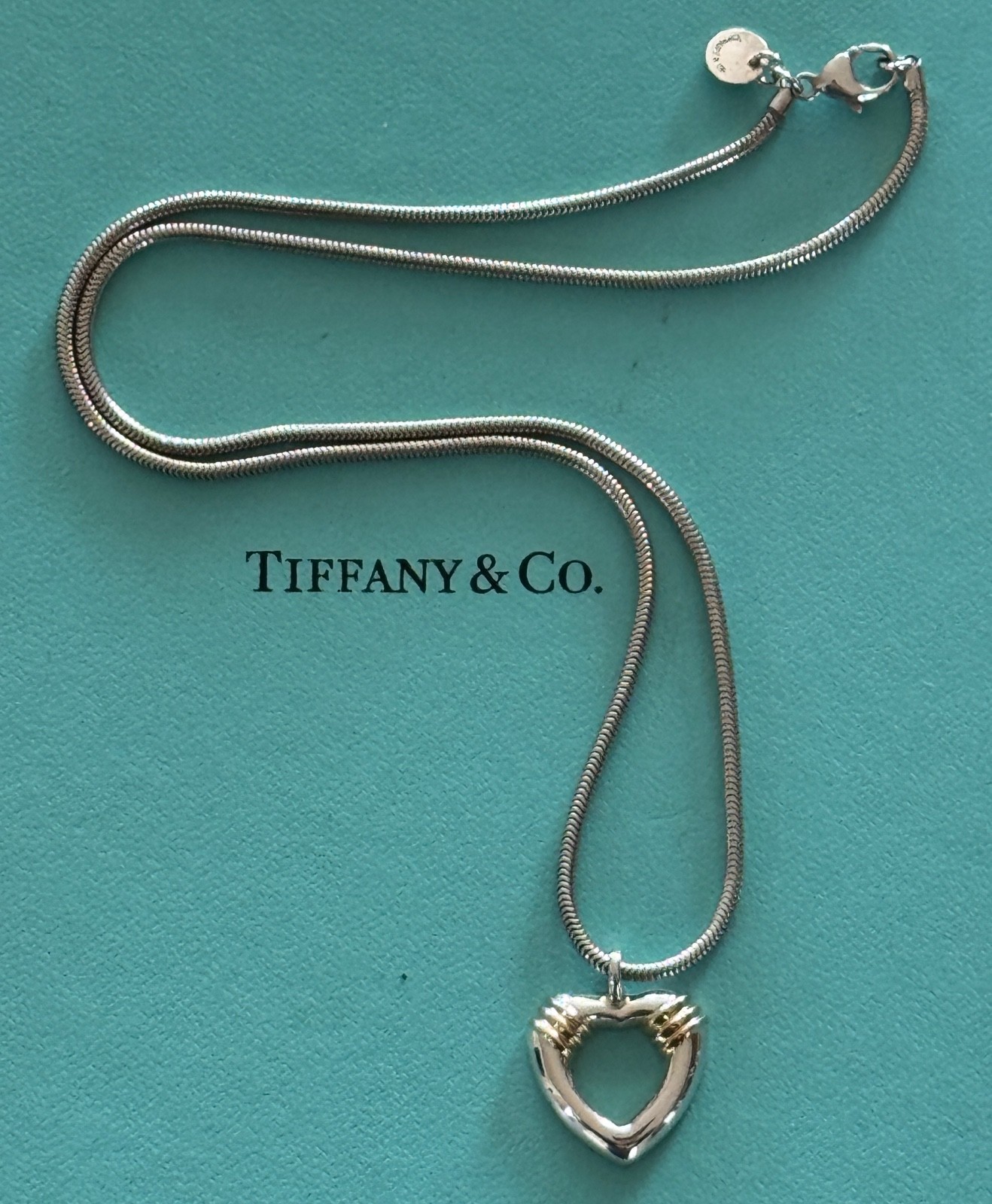 Tiffany & Co Heart Pendant With Necklace 18″ Sterling Silver 925 & 18k Gold