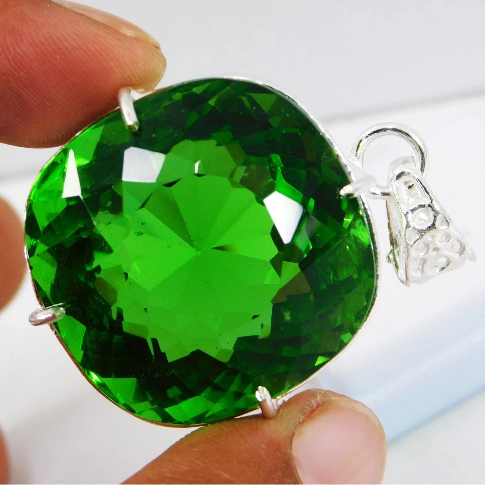Certified 100 Ct Green Color Tsavorite Garnet Pendant Cushion Natural Gemstone