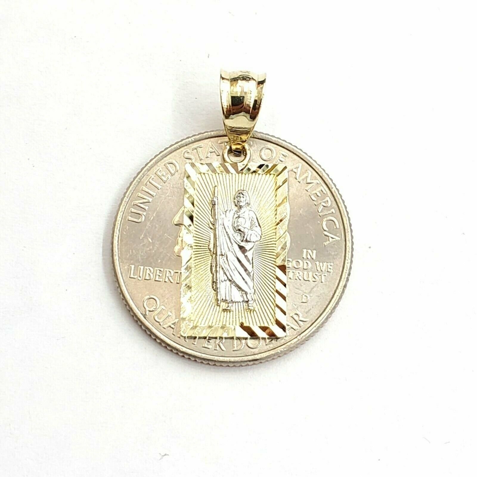 14k two tone gold rectangular saint Jude juda pendant charm religious gift 1.4g