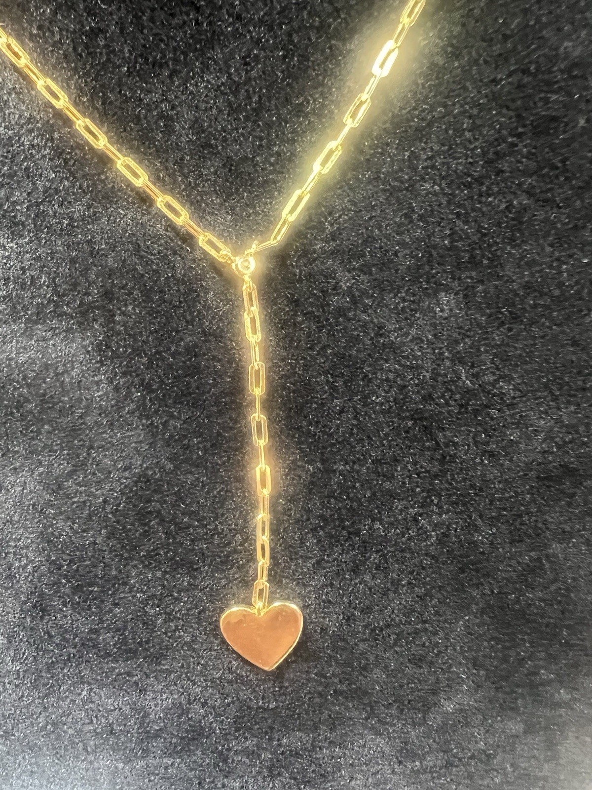 18” Paper clip 925 AV Sterling Silver Gold Wash Dangling Heart Necklace (j40)
