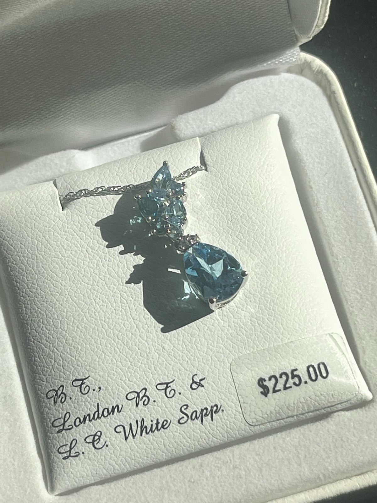 Sterling Silver Blue Topaz And White Sapphire Pendant, Lab Created, Teardrop NWT