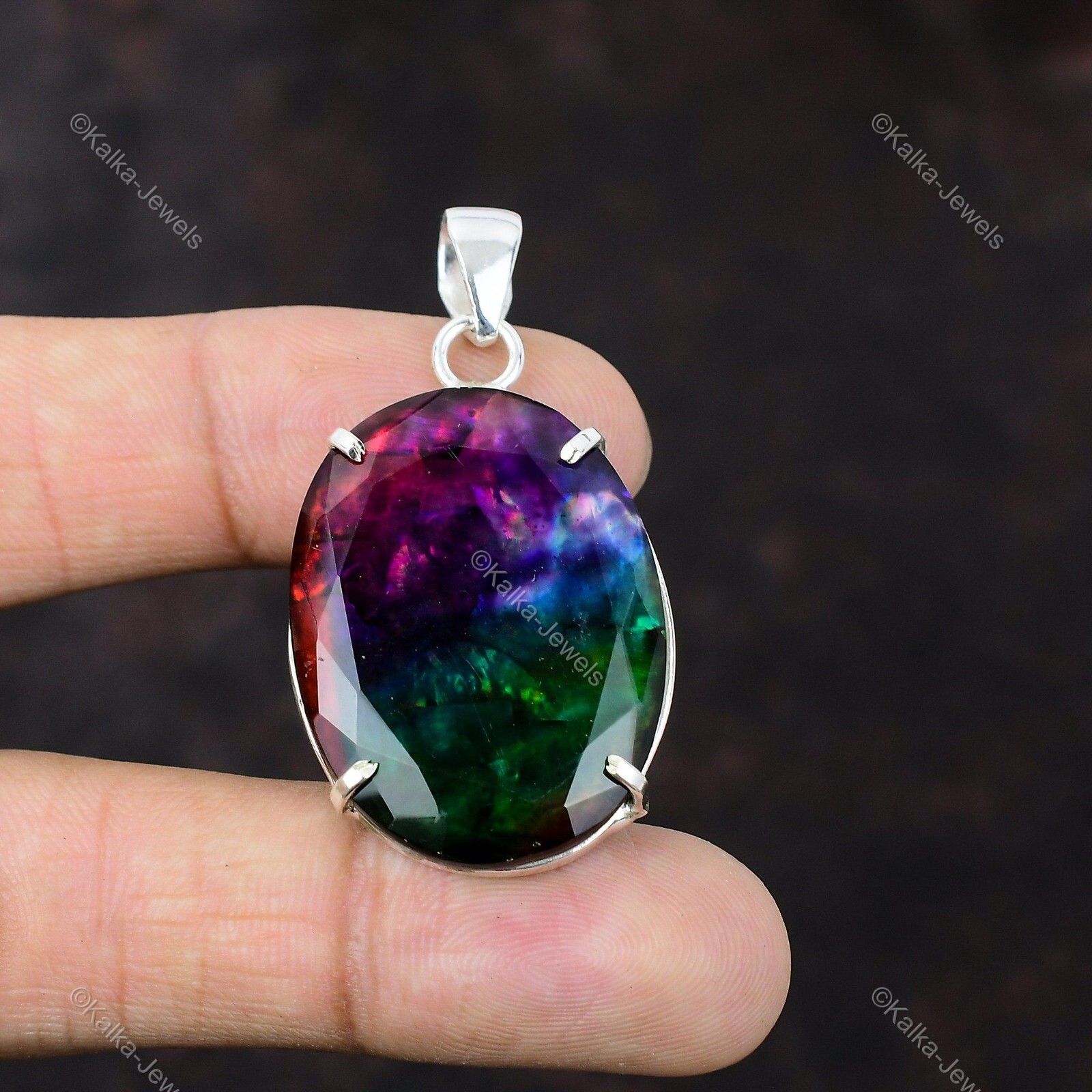 Gift For Women Jewelry Pendant 925 Sterling Silver Natural Ammolite Gemstone
