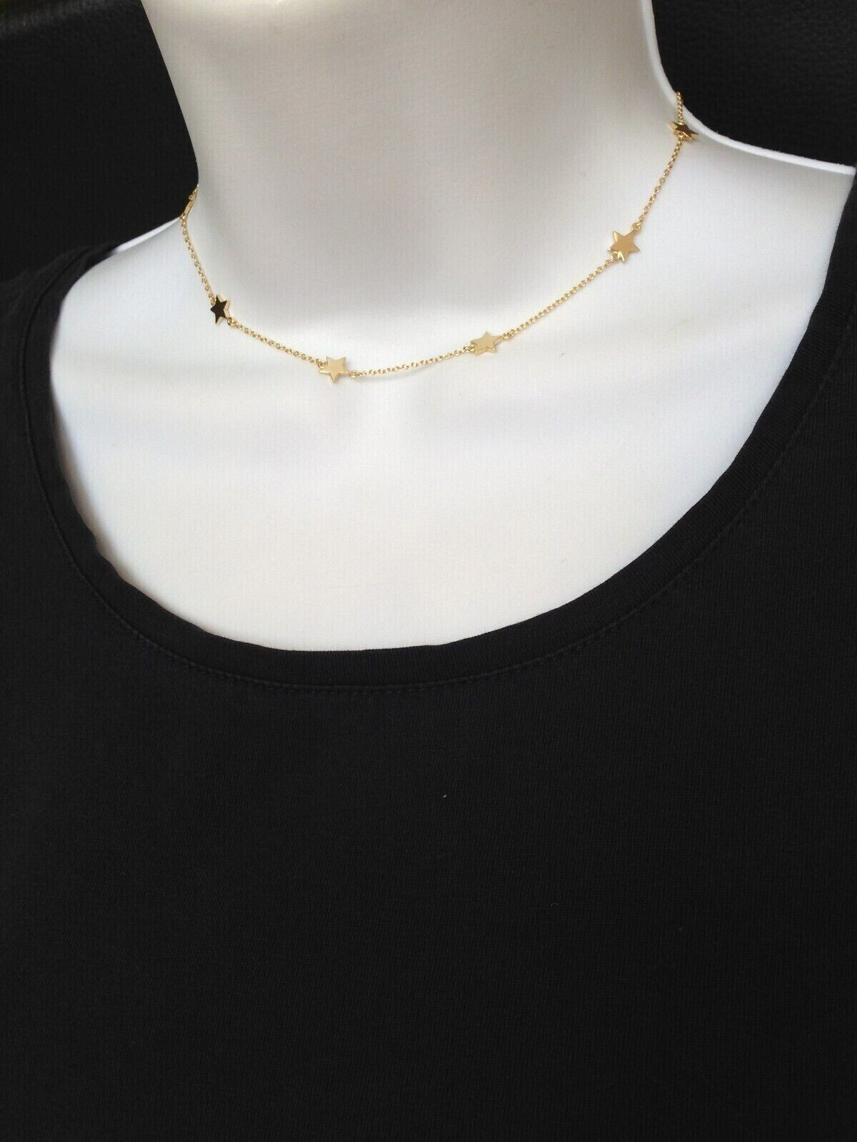 925 Sterling Silver Star Satellite Station Choker Necklace Gold Women 6mm 15.25″
