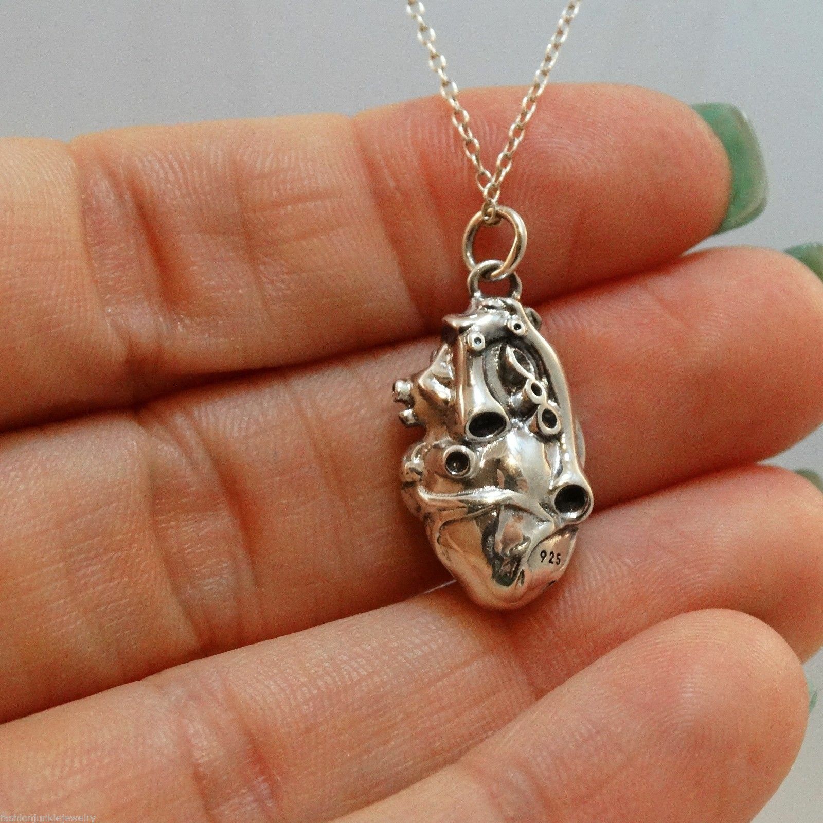 3D Anatomical Human Heart Charm Necklace – 925 Sterling Silver – Love Lifelike