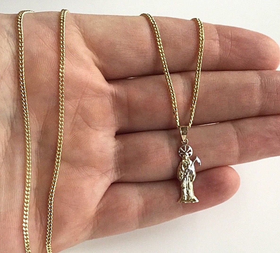 10K SOLID GOLD GRIM REAPER NECKLACE 20″ LONG , 10K ORO REAL CADENA SANTA MUERTE