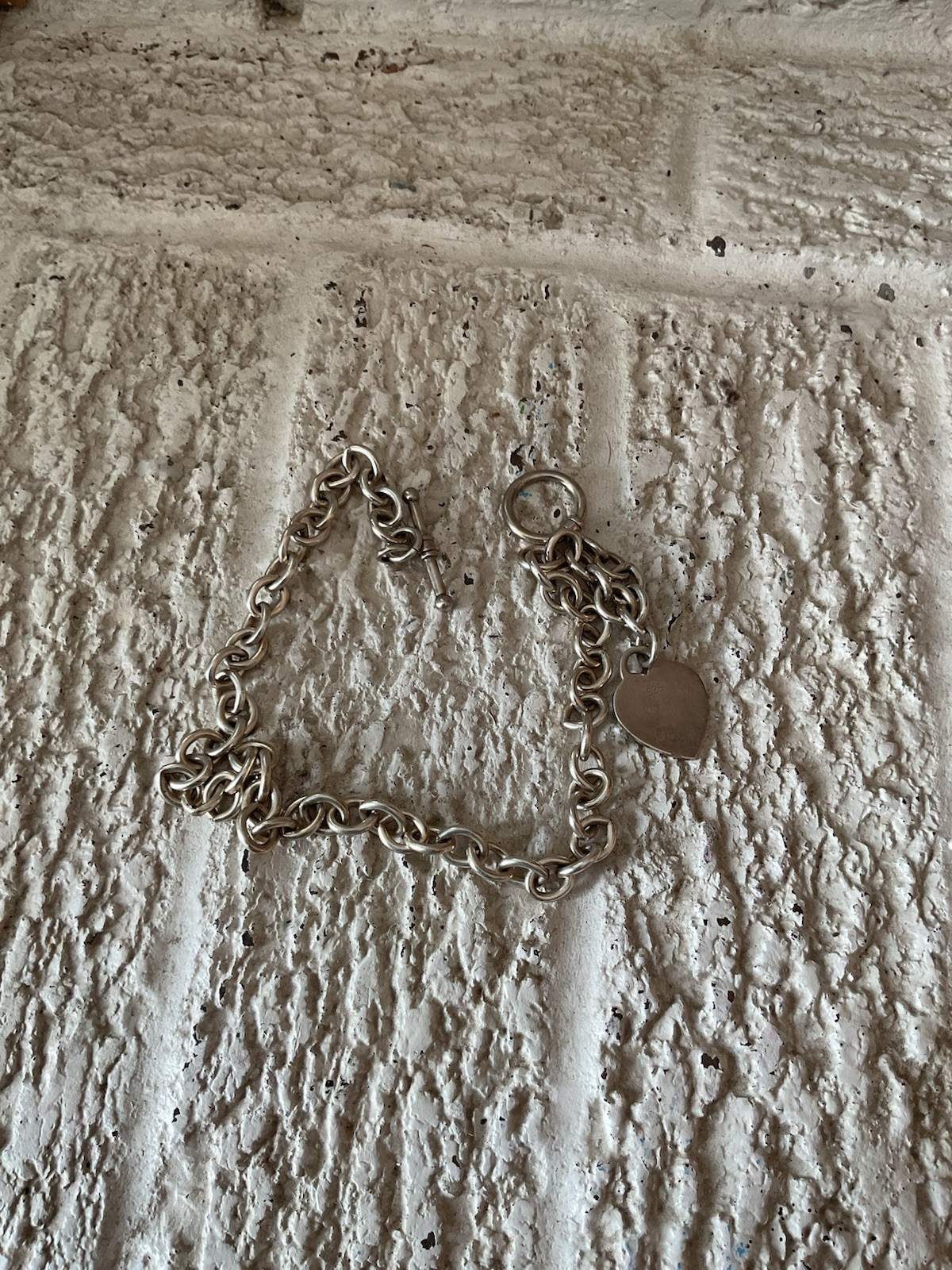 Vtg Heavy Chunky 925 Sterling Silver Heart Charm Toggle Rolo Chain Necklace 18”
