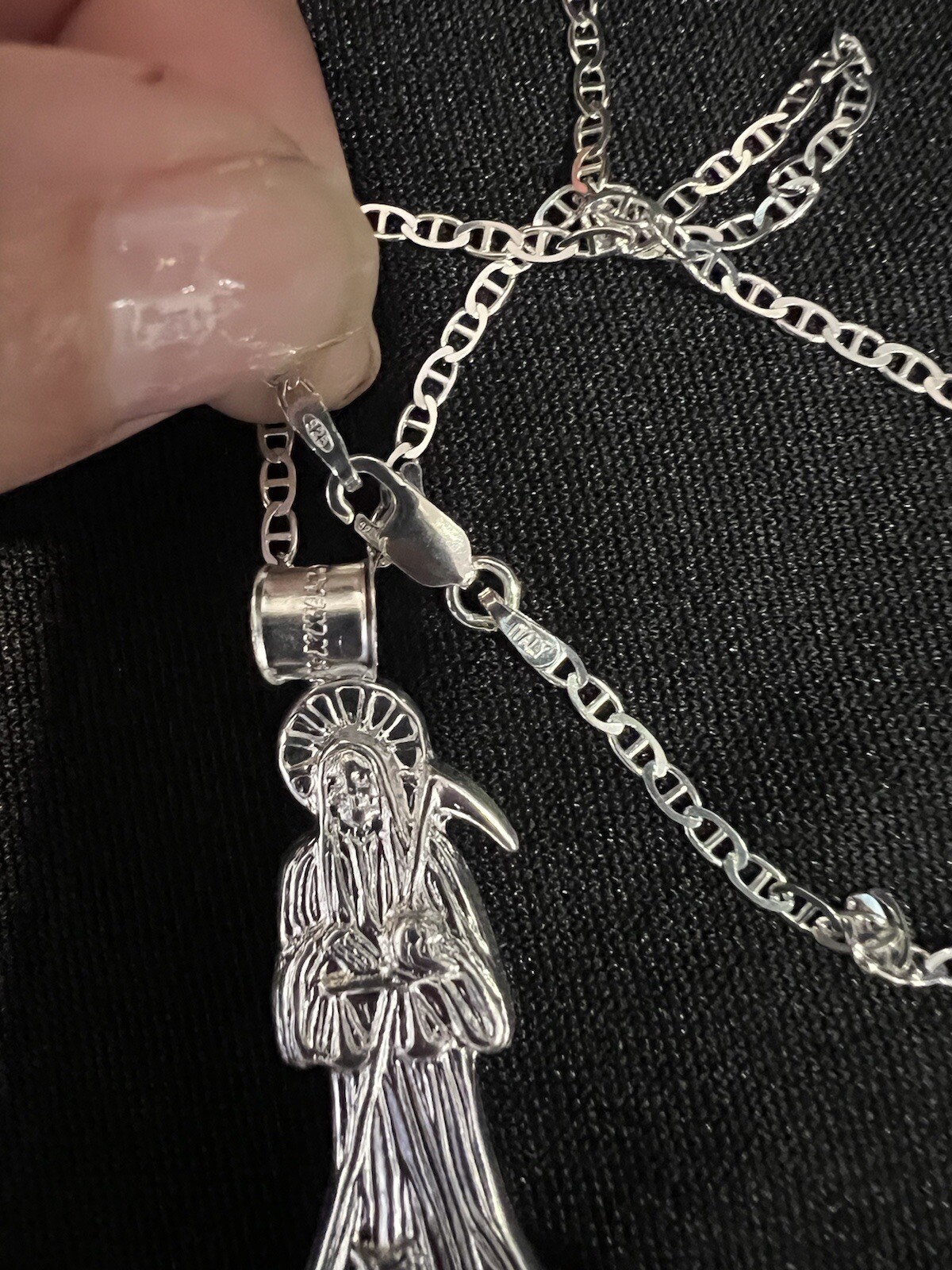 925 Sterling Silver Small Santa Muerte Grim Reaper & Mariner Chain 18 20 22 24
