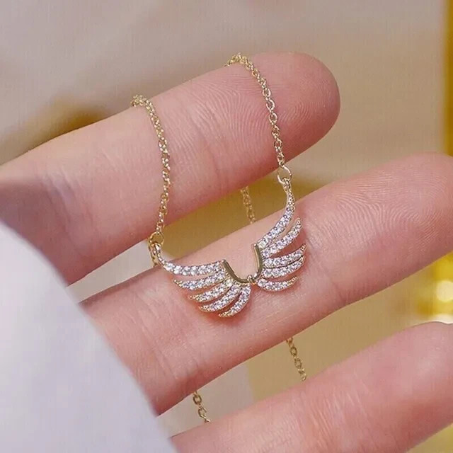 14K Yellow Gold Plated 0.20Ct Round Natural Moissanite Women Wings Pendant/Chain