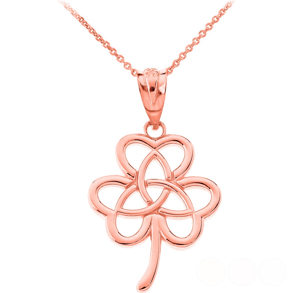 Gold Irish 3 Leaf Clover Celtic Triquetra Trinity Knot ( Yellow/Rose/White Gold)