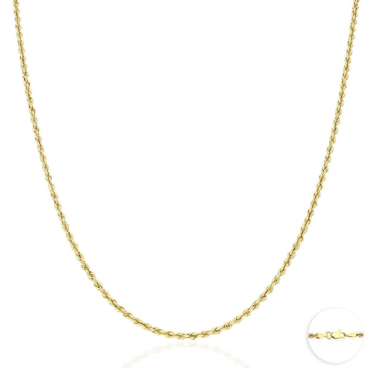 10K Real Gold 1.8mm-9mm Hollow Rope Chain Necklace 16″-30″