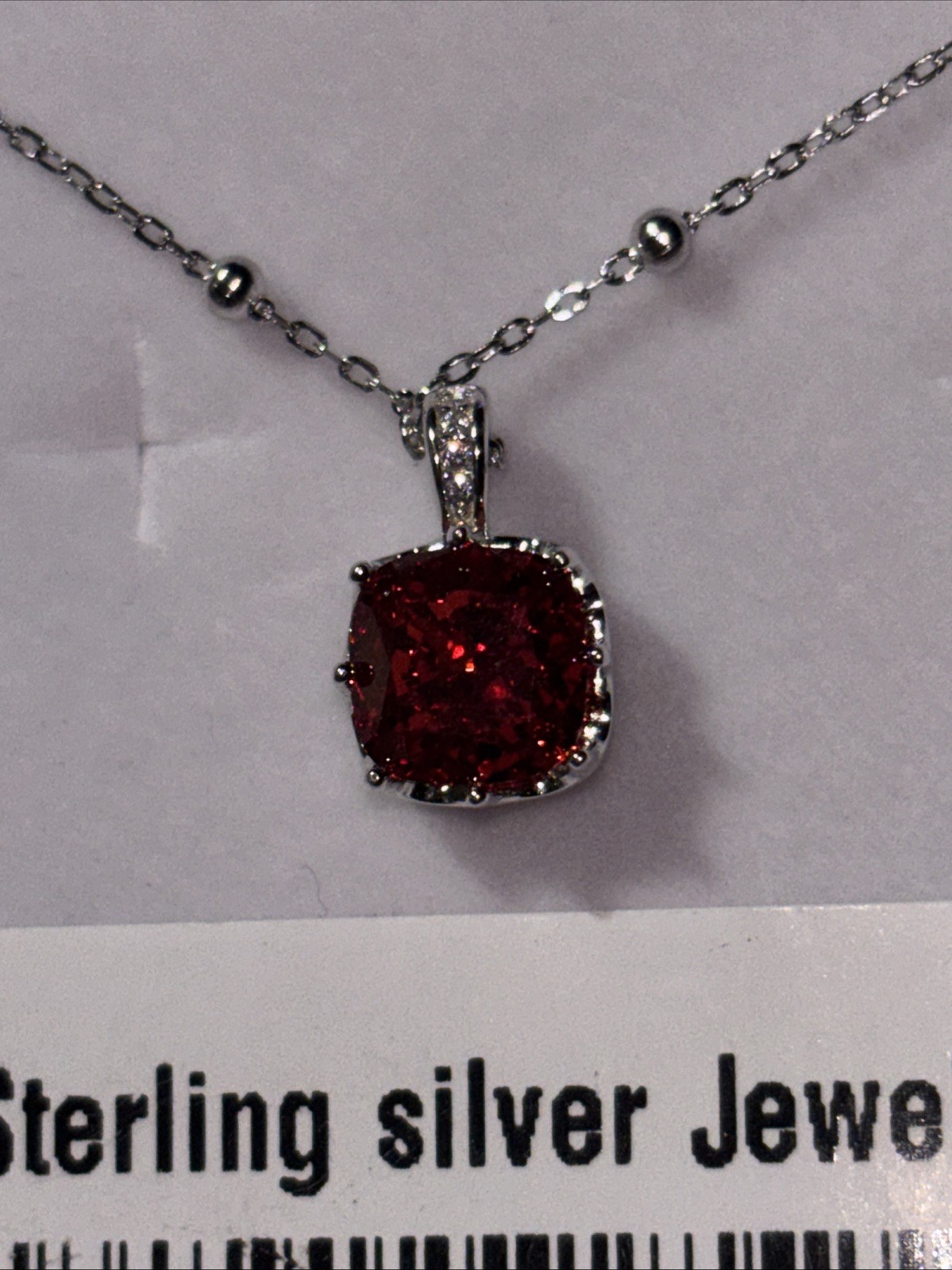 Sterling Silver 925 Necklace Red Stone Pendant