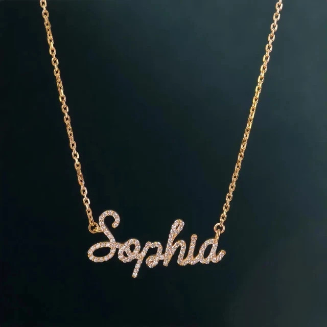Round Cut Lab Created Diamond Custmize Name Pendant 14k Yellow Gold Plated