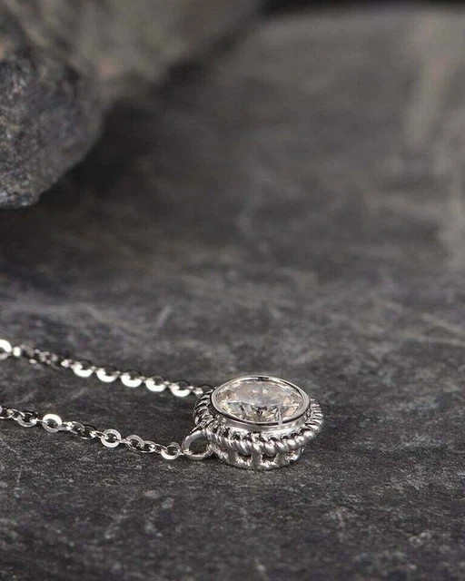 Women Solitaire Pendant Necklace 14K White Gold Plated 1.50Ct Lab Grown Diamond