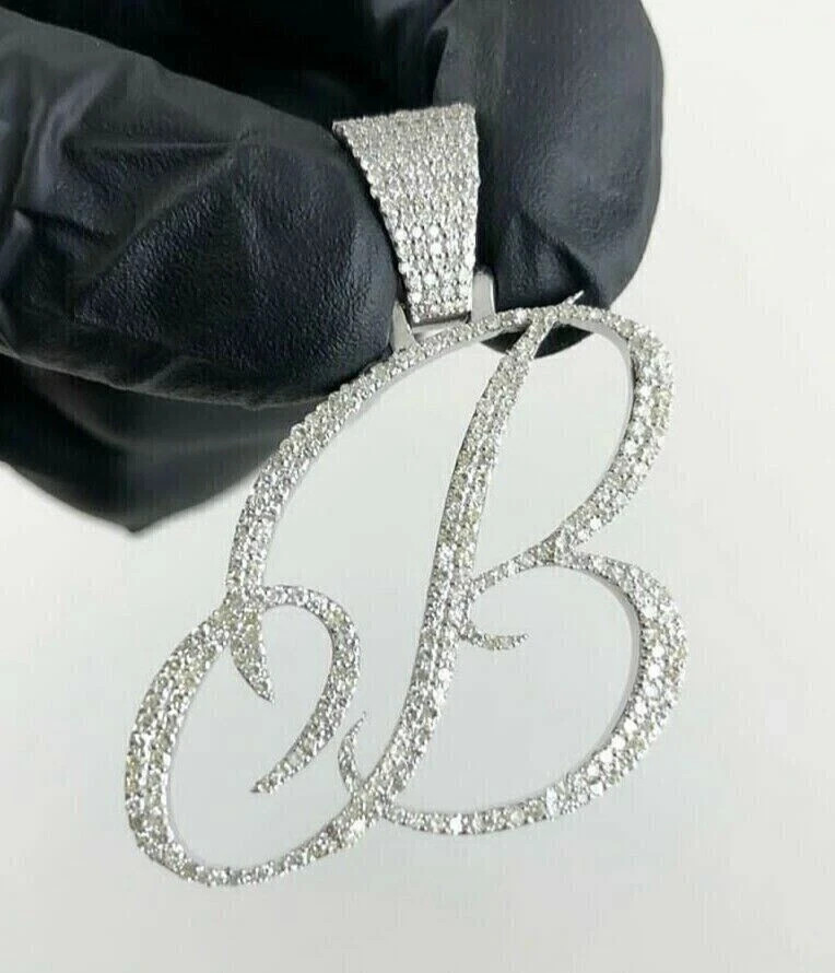 3Ct Round Cut Created Diamond Initial Letter “B” Pendant 14k White Gold Plated