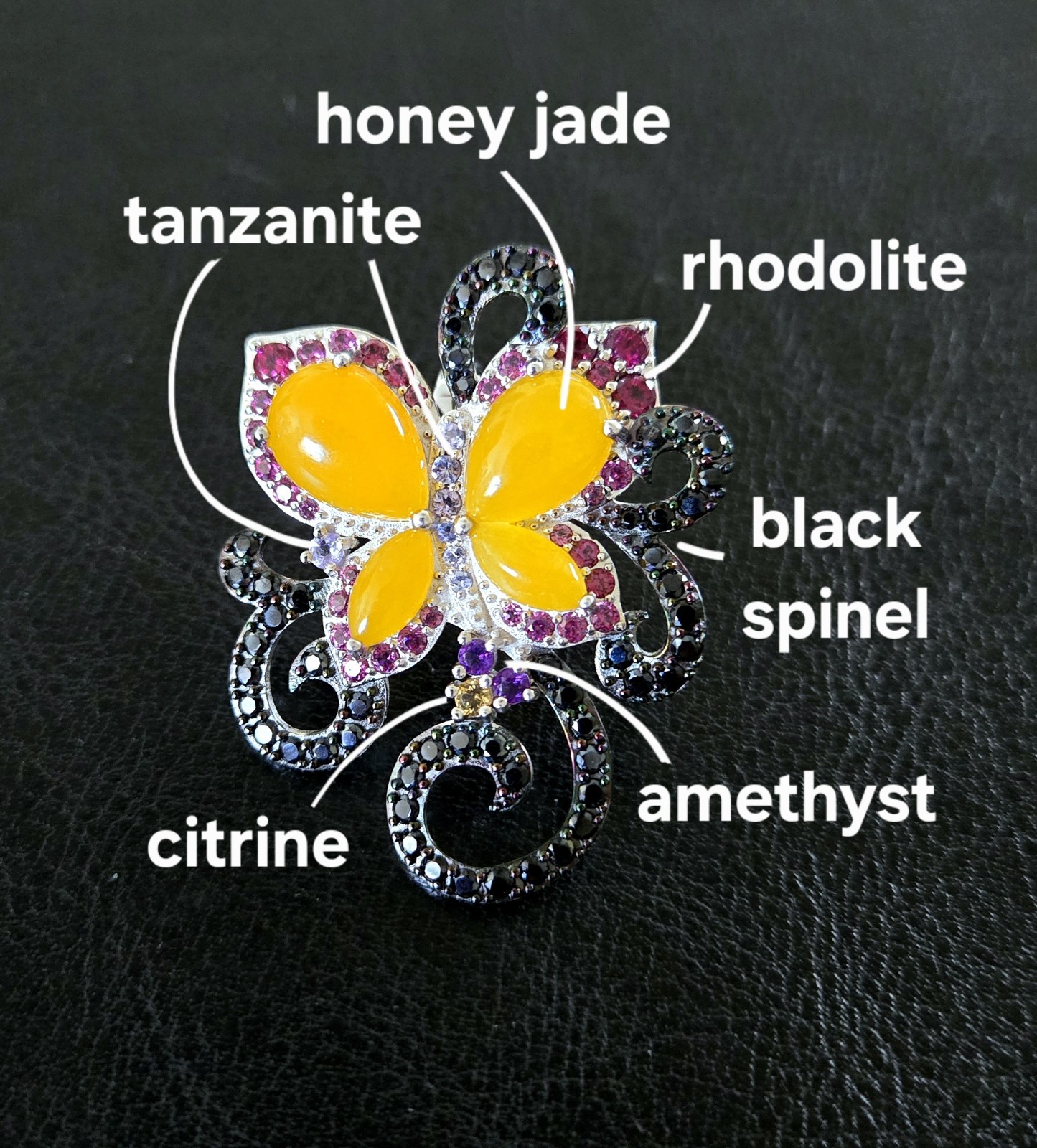 🦋BIG HONEY JADE, TANZANITE ++ 925 STERLING MULTI GEM BUTTERFLY ENHANCER PENDANT