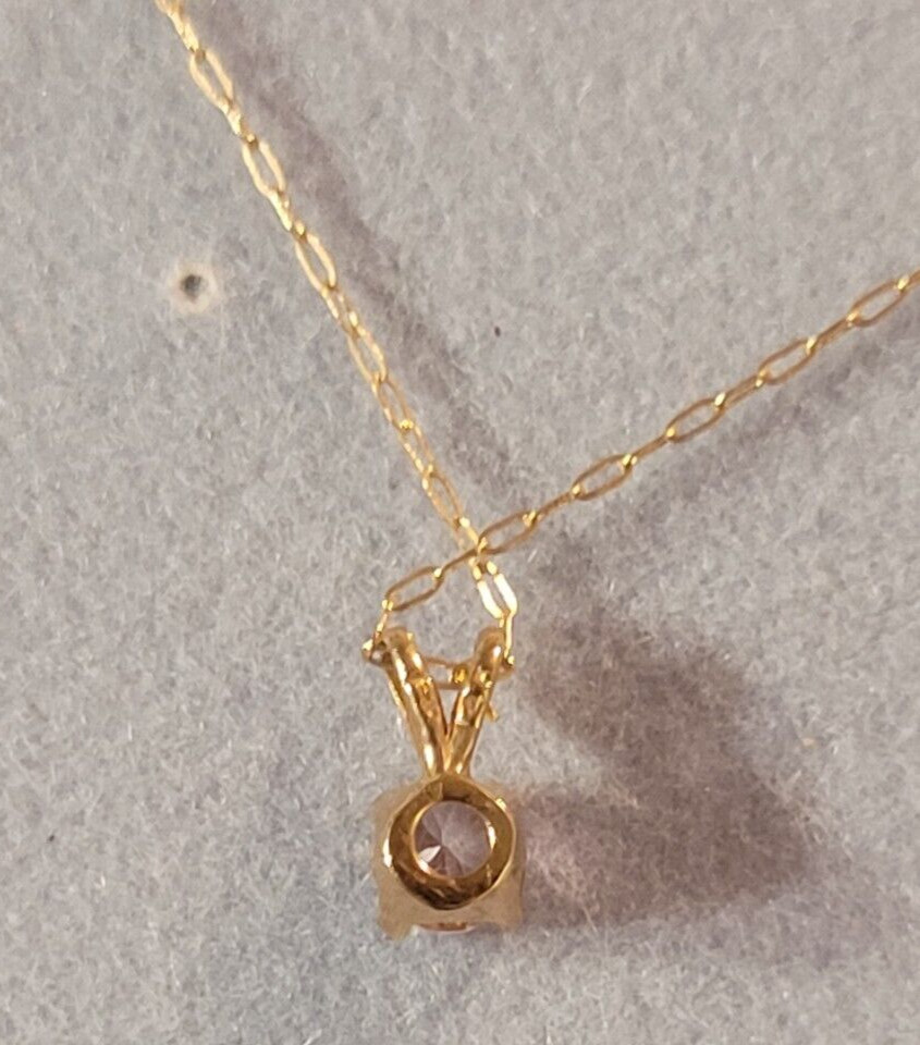 14k Yellow Gold NATURAL PINK TOURMALINE Pendant w 18″ Cable Chain Approx .24 ct