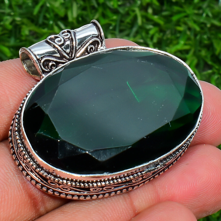 Chrome Diopside Gemstone Handmade 925 Sterling Silver Jewelry Pendant Sz 2.25″