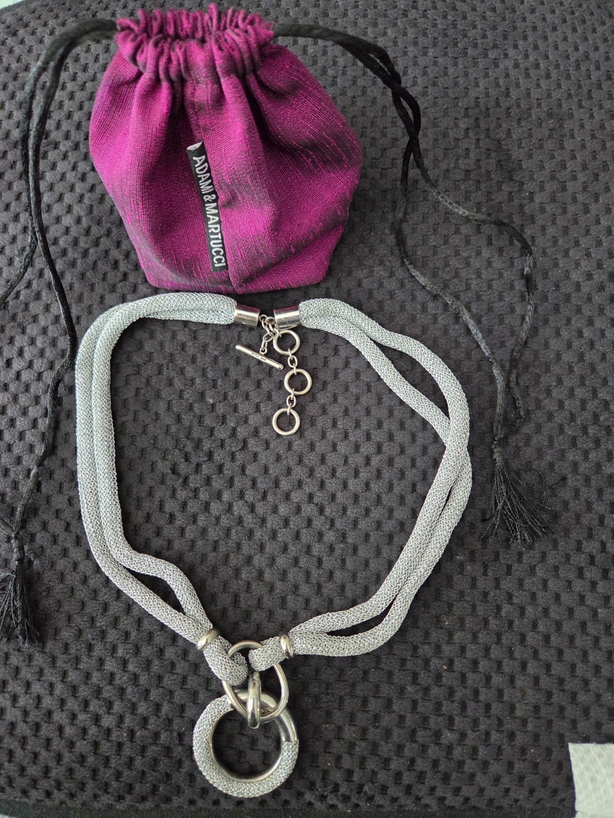 ADAMI & MARTUCCI sterling silver pendant double mesh chain necklace. Length 13in