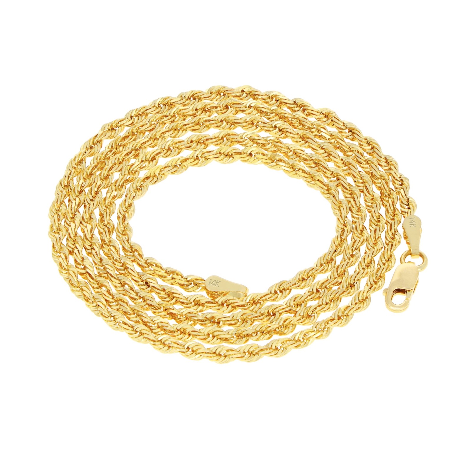 14K Yellow Gold 2mm Italian Diamond Cut Rope Chain Necklace Mens Women 16″- 30″