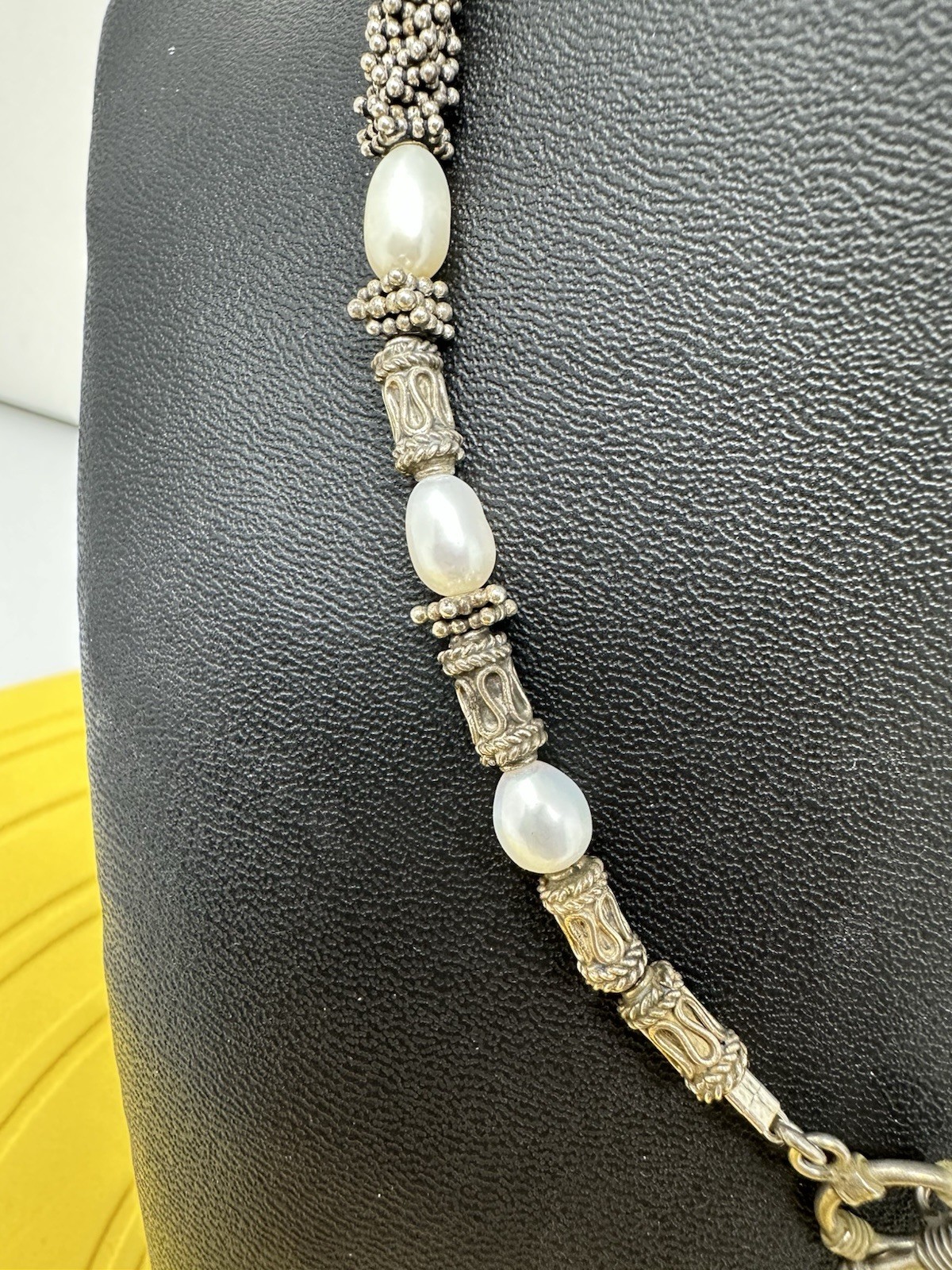 Sterling Silver Natural Pearls Choker Necklace & Bracelet Set Chic 72g 16in 6in