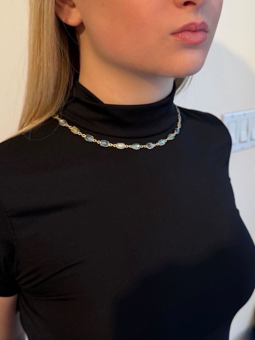 Genuine Moonstone Necklace 19.25” Yellow Gold Plated Sterling Silver Chain