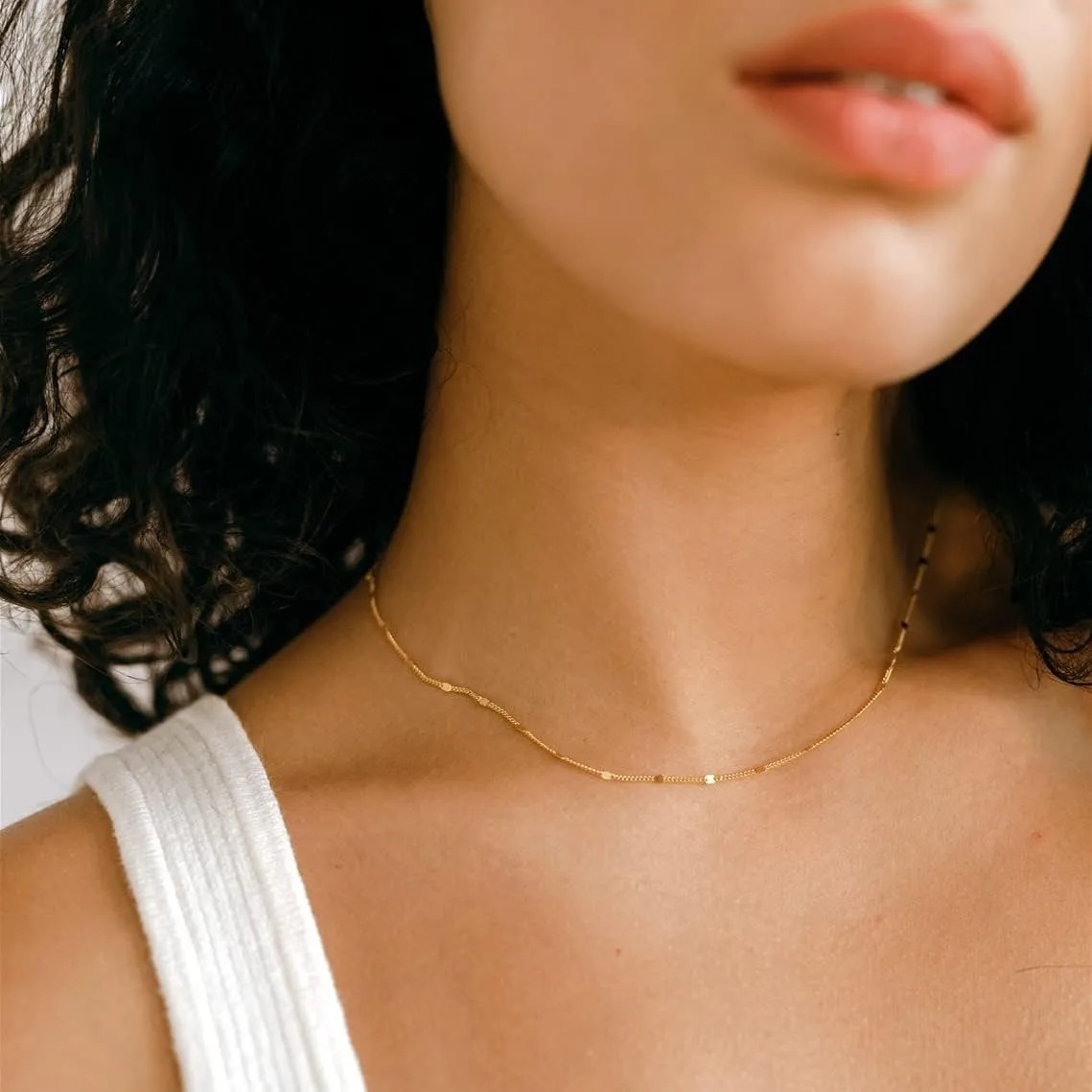 K Gold/Silver Plated Satellite Choker Shining Dots Station Chain Sparkle Chain N