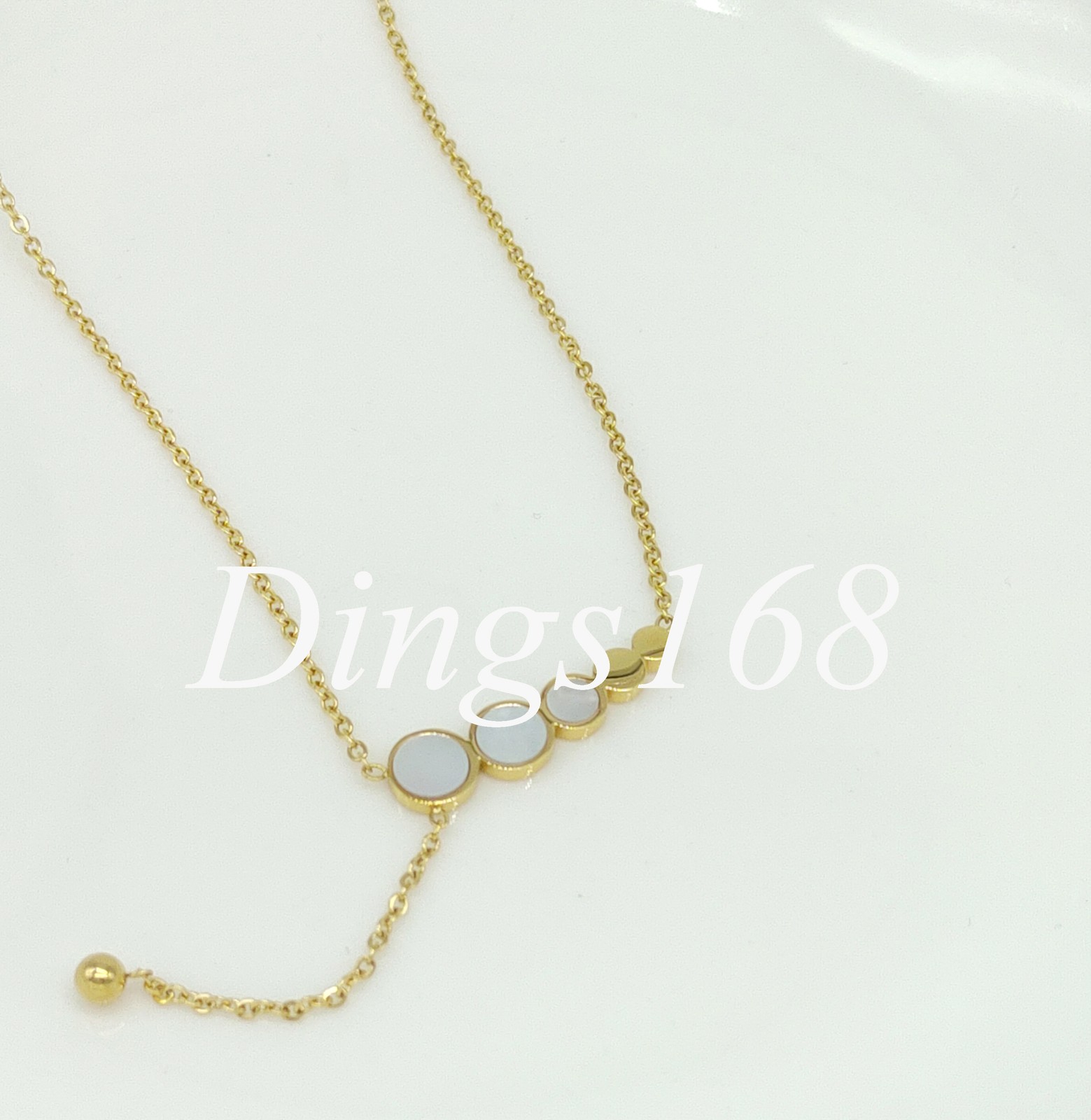Solid 18K Yellow Gold Filled 0.3″x1″ White Fritillaria Bean 16″+2″ Thin Necklace