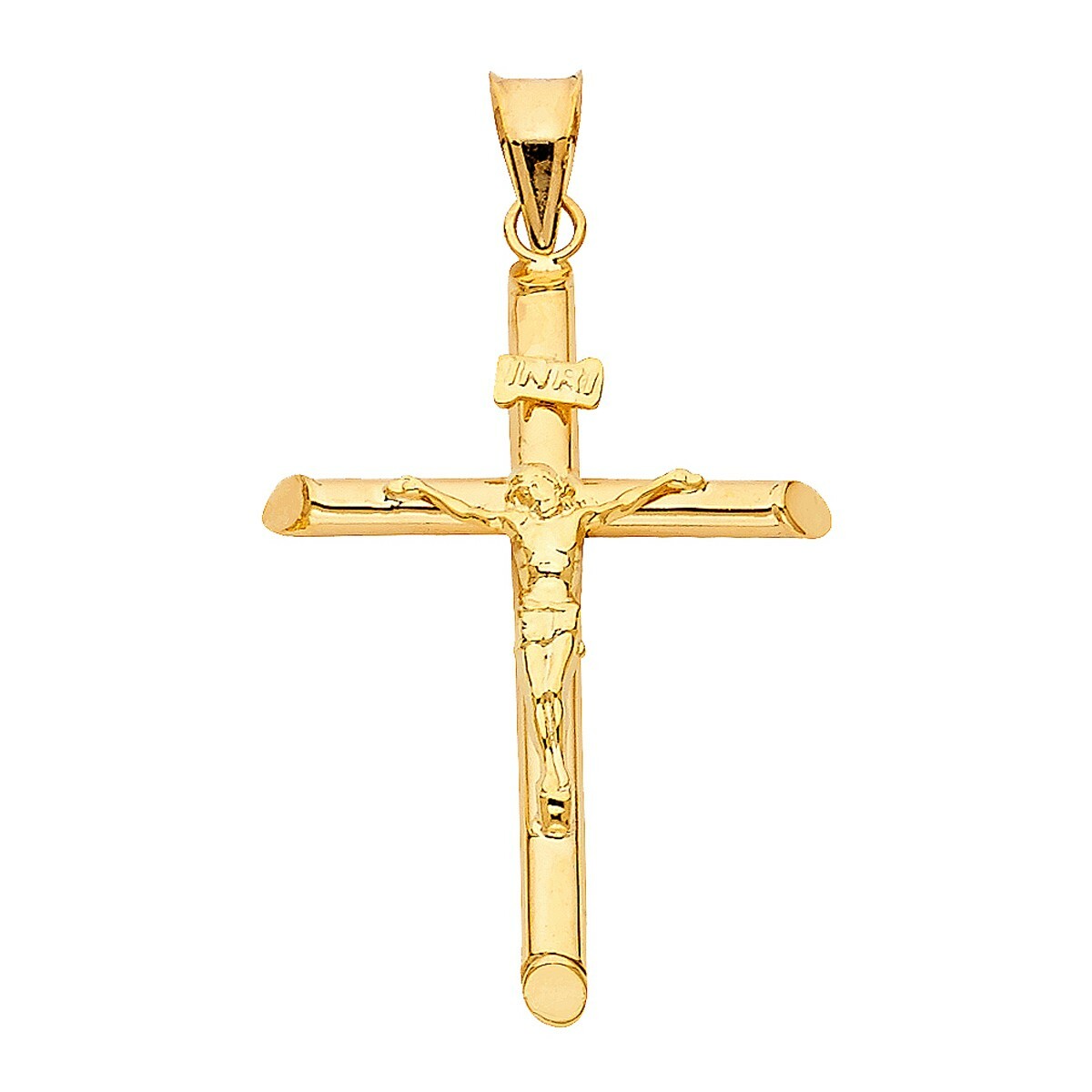 14K Real Yellow Gold Jesus Christ Crucifix Cross Pendant 1.7″ INRI Cross