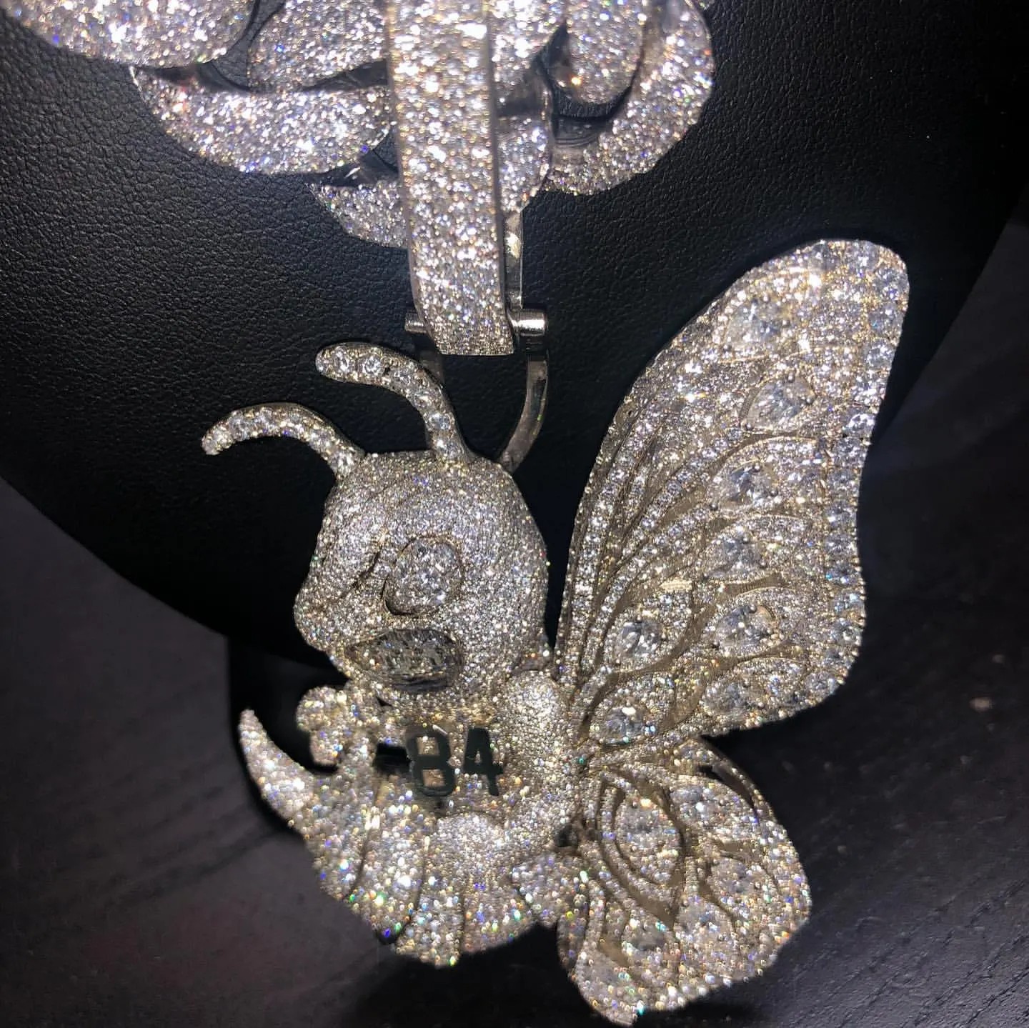 Men’s 14K White Gold Plated Silver Real Moissanite Customize Bee Pendant