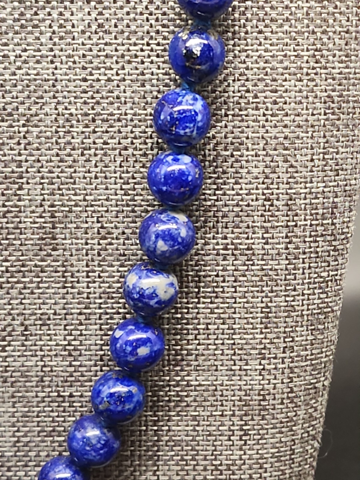 24” Natural Lapis Lazuli 8mm Bead Necklace Matinee Length Hand Knotted 14k Clasp
