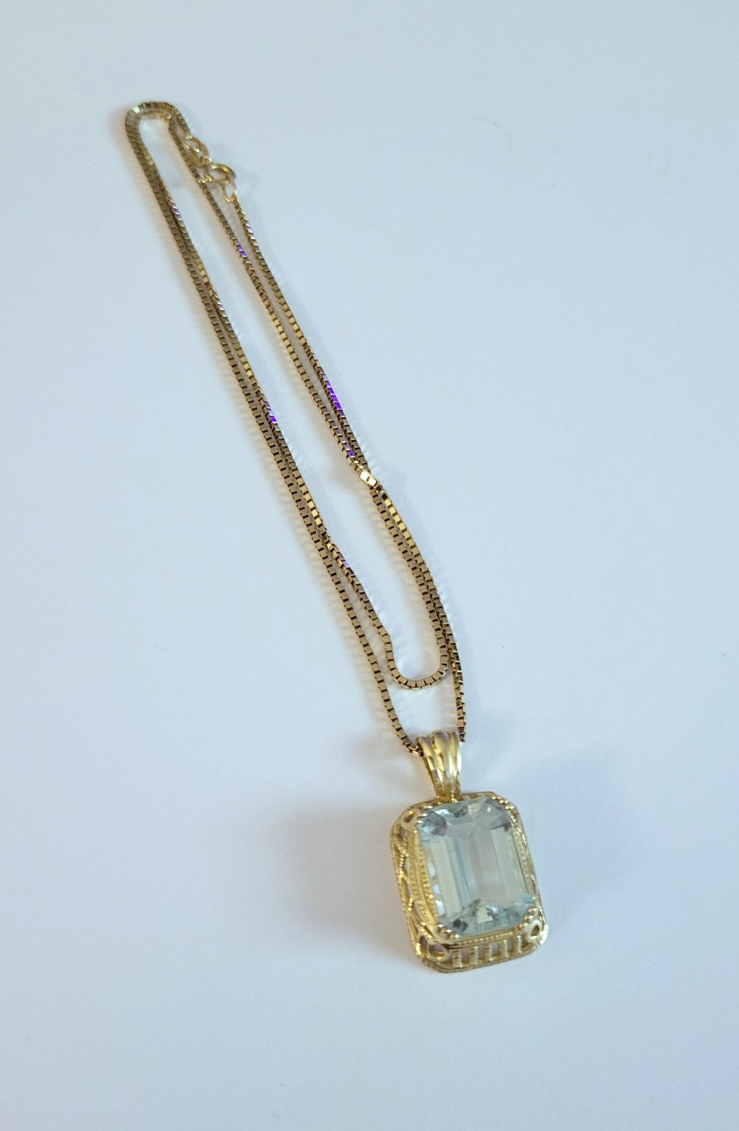 Topaz 14k Gold Art Deco Pendant Necklace 6.9 GTW Vtg Marked ZRW JewelAmerica