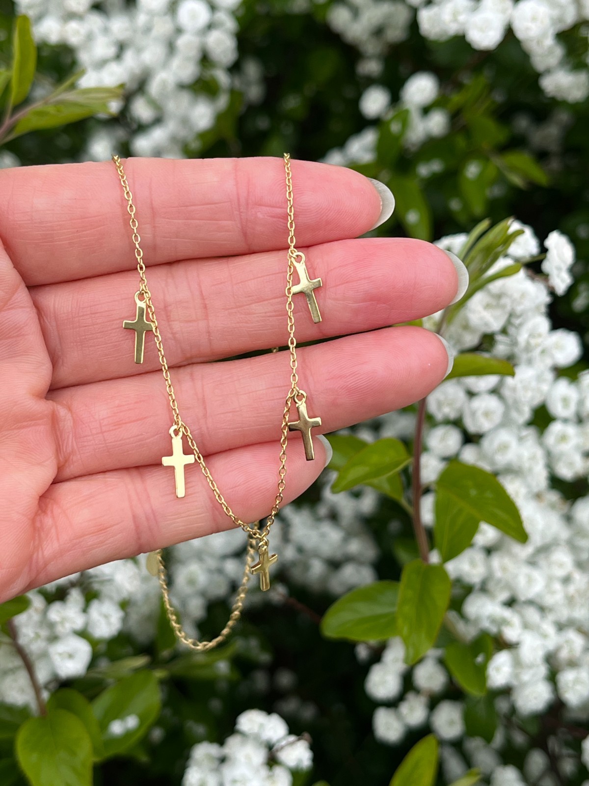 925 Sterling Silver Cross Charm Dangle Choker Necklace Plain Gold 9mm 15.5″ Girl
