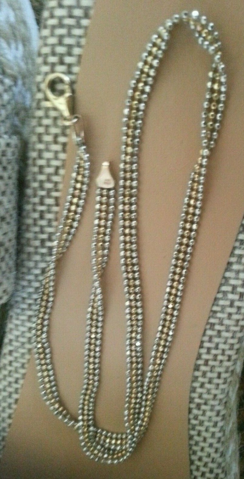 Italian 375 9 Carat White & Yellow 3 Strand Beaded Twist Necklace 8.98 Gram