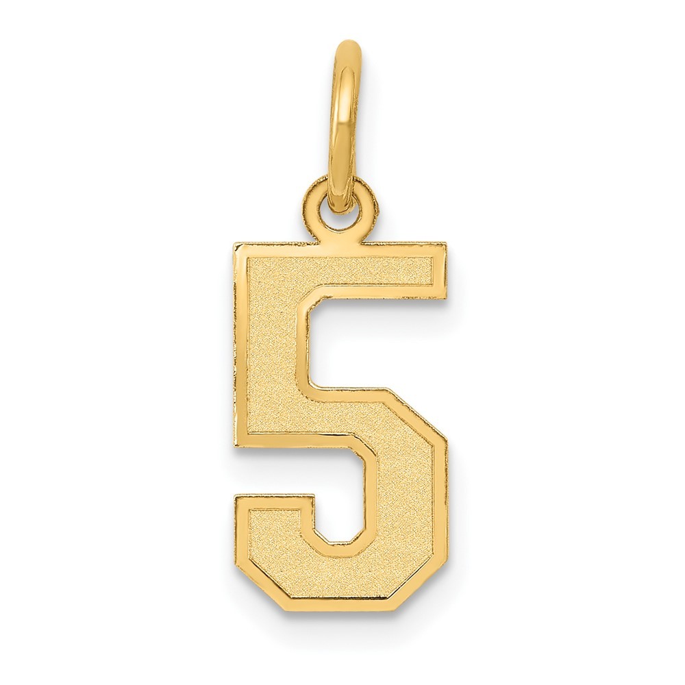 10k Yellow Gold Small Satin Number “5” Charm Pendant 18mm, W 7mm