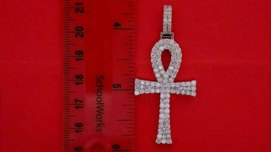 14k White Gold Over 3Ct Round Cut VVS1 Diamond Ankh Cross Pendant Without Chain