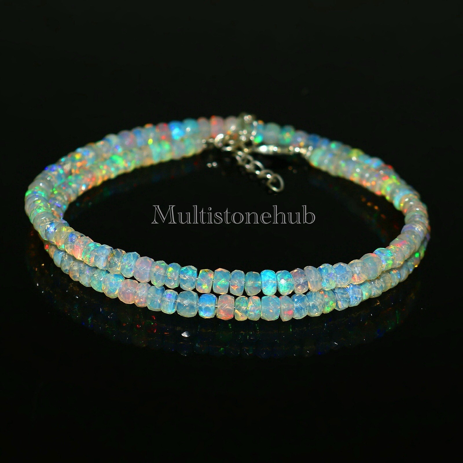 Natural Ethiopian Welo Fire Opal Faceted Rondelle Bead Gemstone Necklace 16 Inch