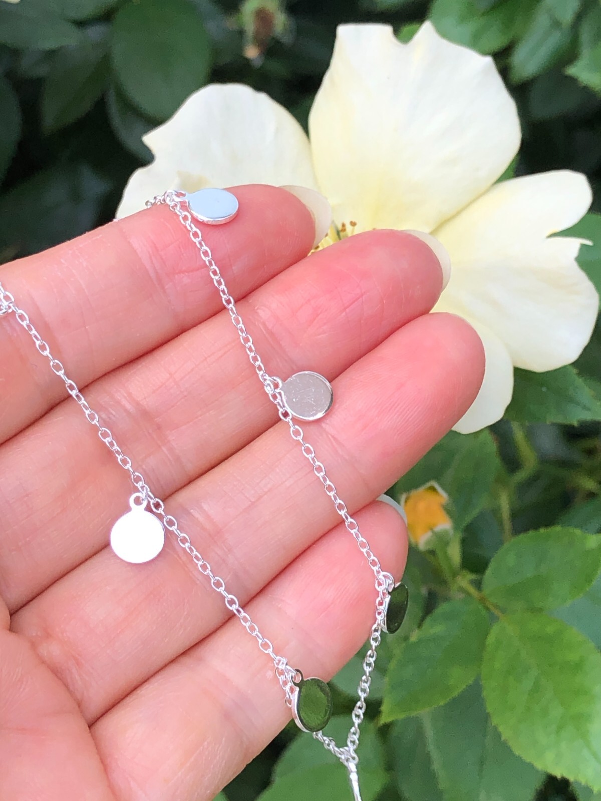 Plain Silver Disc Charm Station Choker Necklace 925 Sterling Silver 5.5mm 15.75″