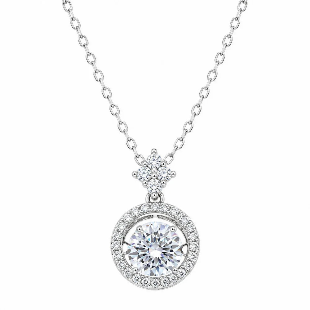 1ct Dancing Moissanite Pendant Necklace • 925 Sterling Silver • GRA • 16-18″