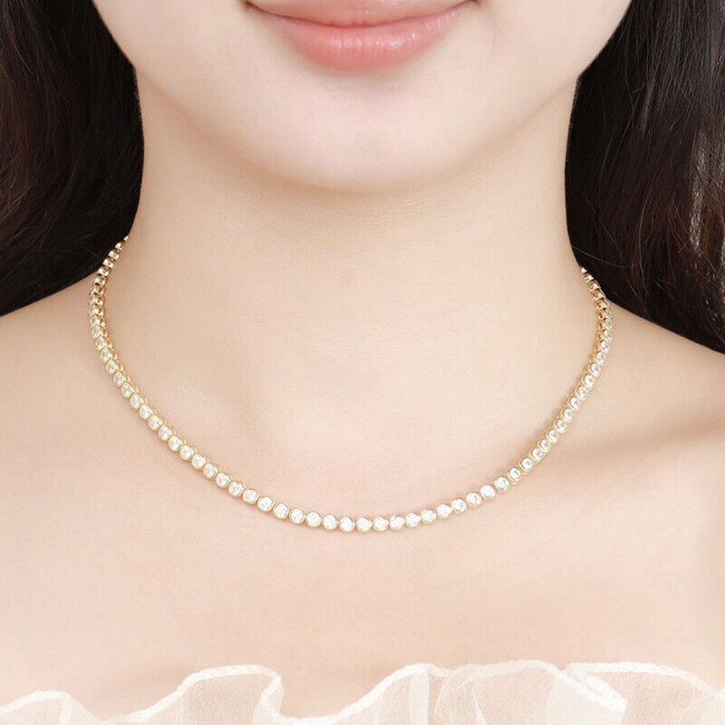 3mm-17in VVS1 Moissanite S925 Sterling Silver Tennis Necklace 18K Gold Plated