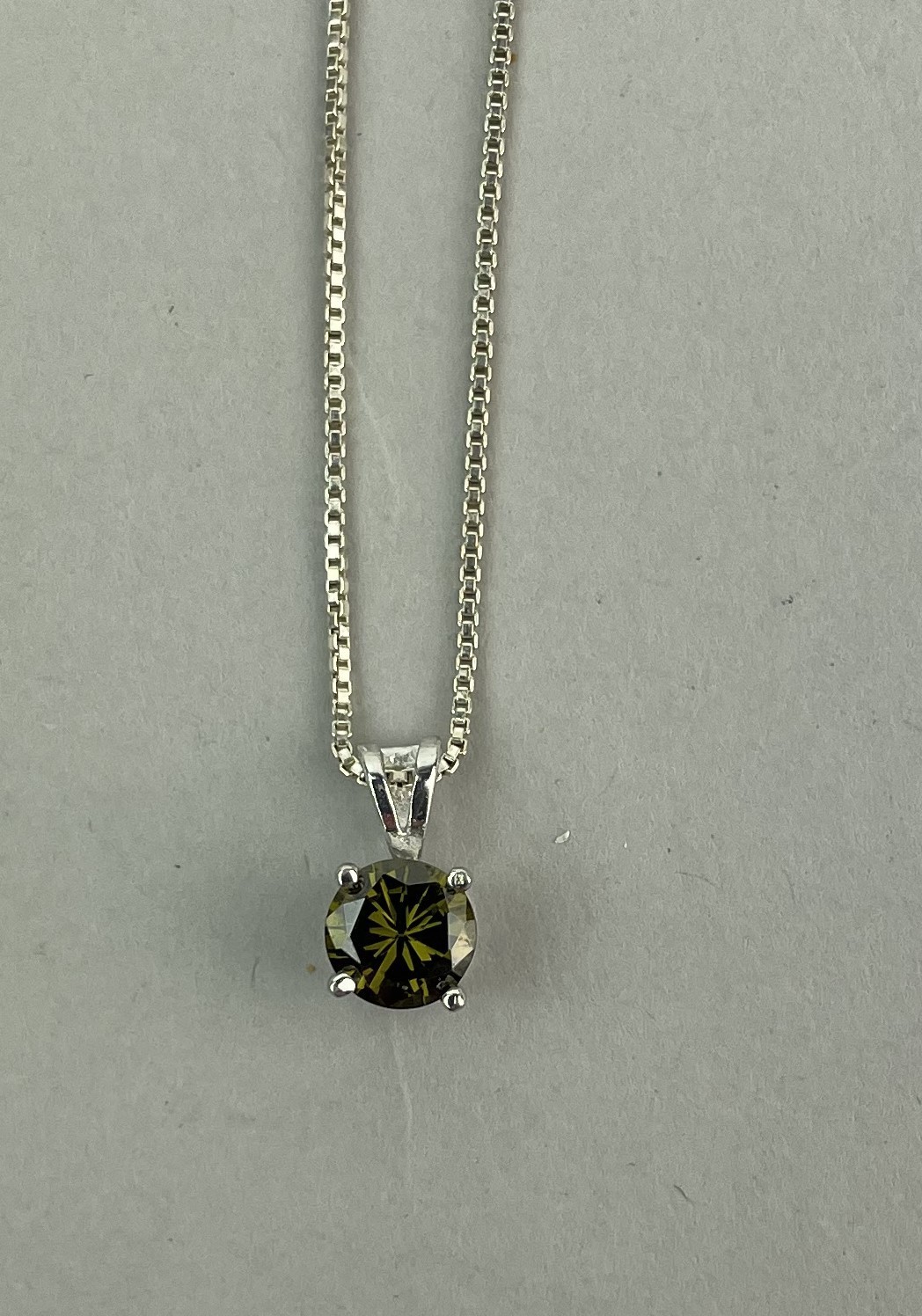 Sterling Silver 925 Necklace 18” And Green Stone Pendant 18.25″