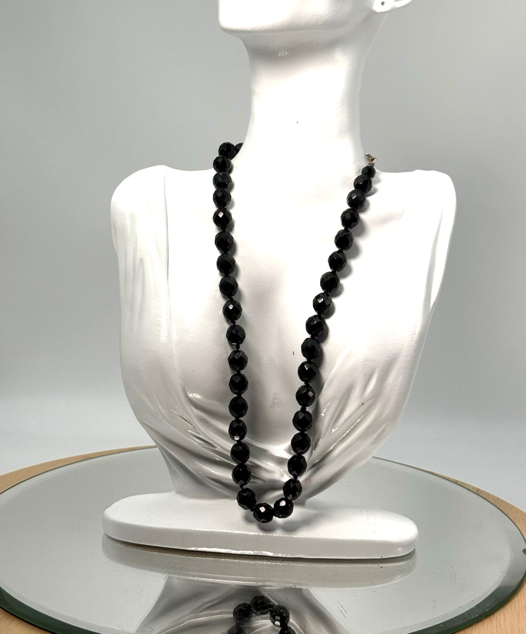 Vintage Necklace Obsidian 925 Sterling Silver Clasp 52 cm Long