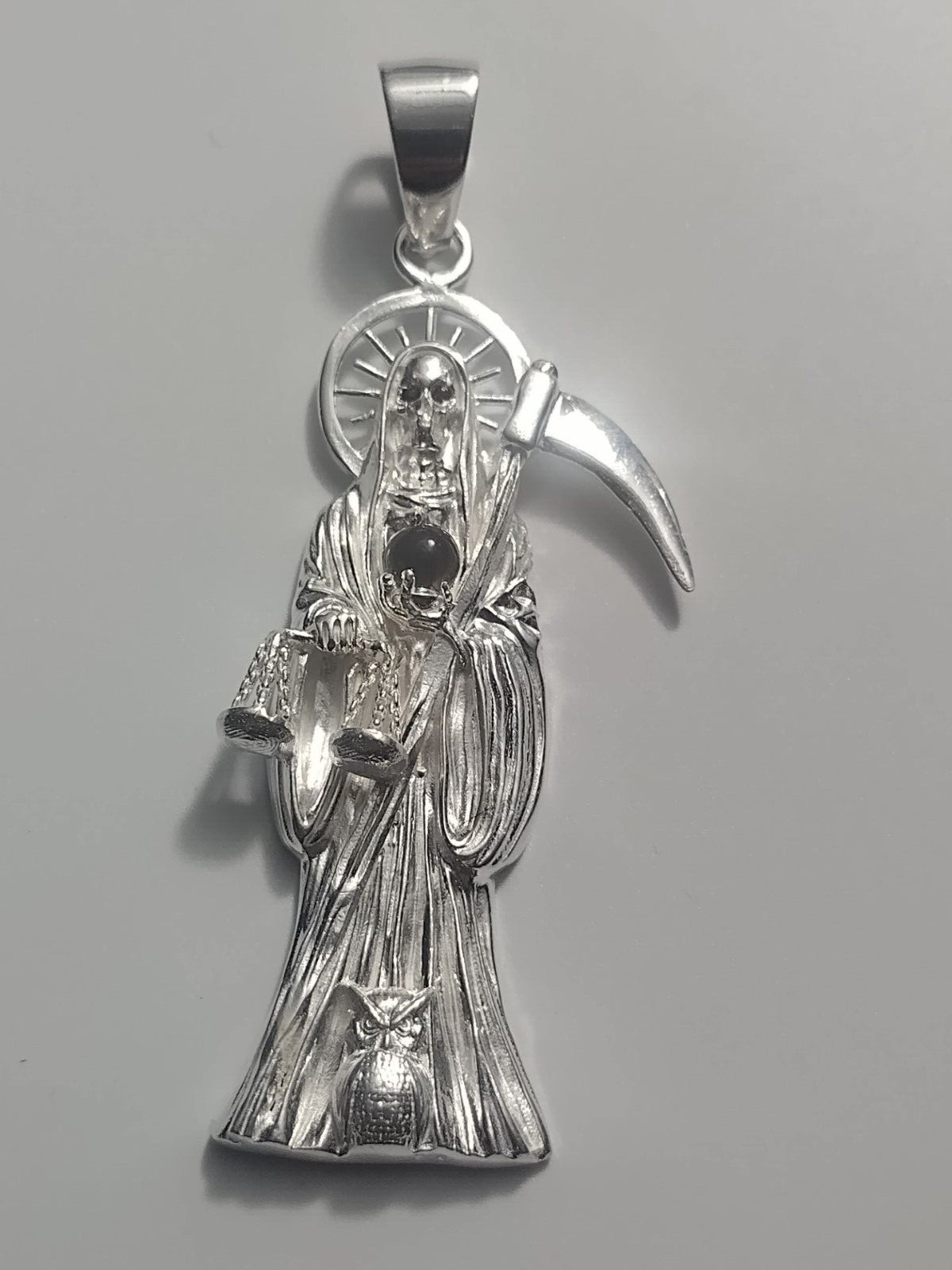 Sterling Silver Grim Reaper pendant Dije de la Santa Muerte Plata REAL 925 3.5″