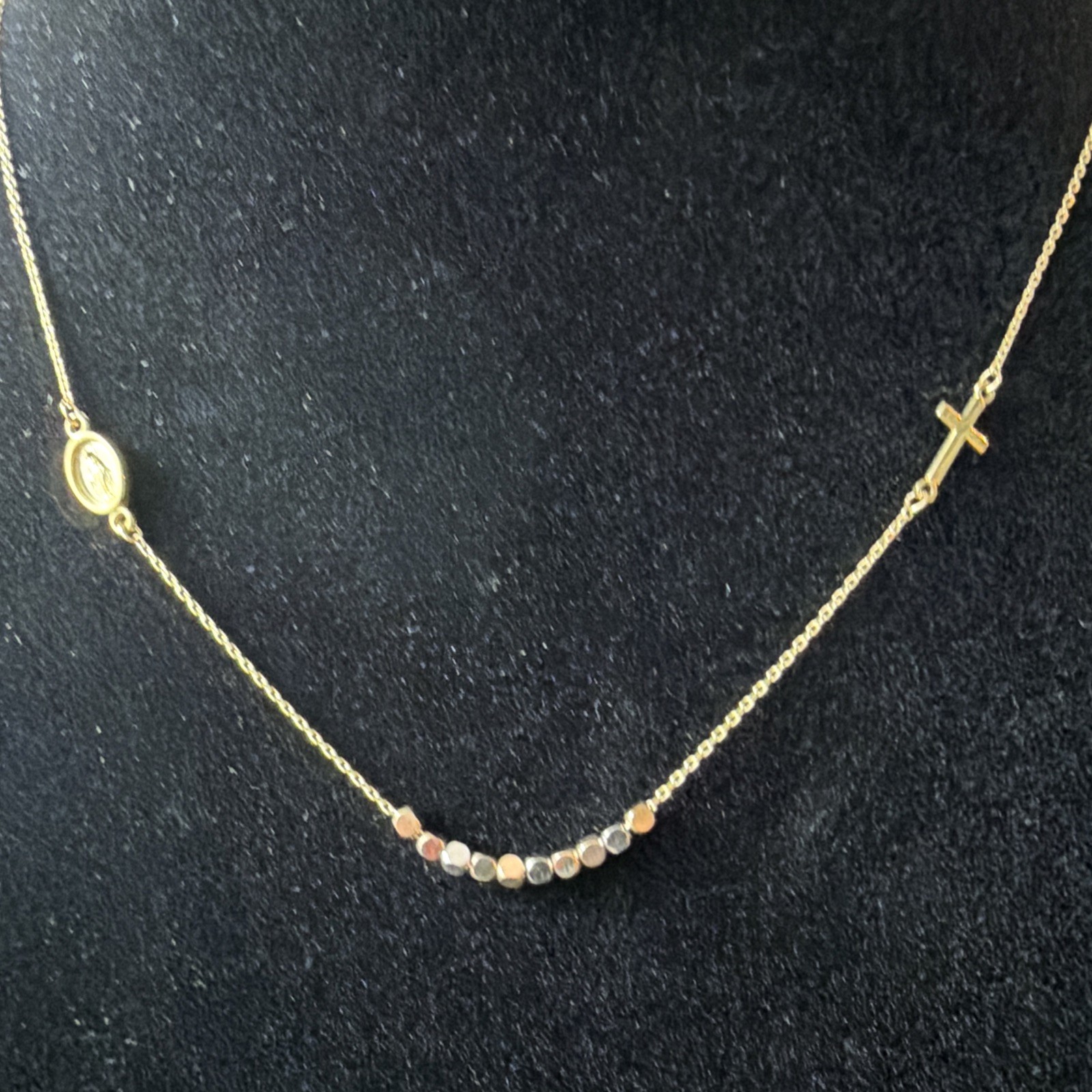 10k Gold Rosary Necklace w/ Medallion Cross Beads Spiritual Jewelry Elegant 17”