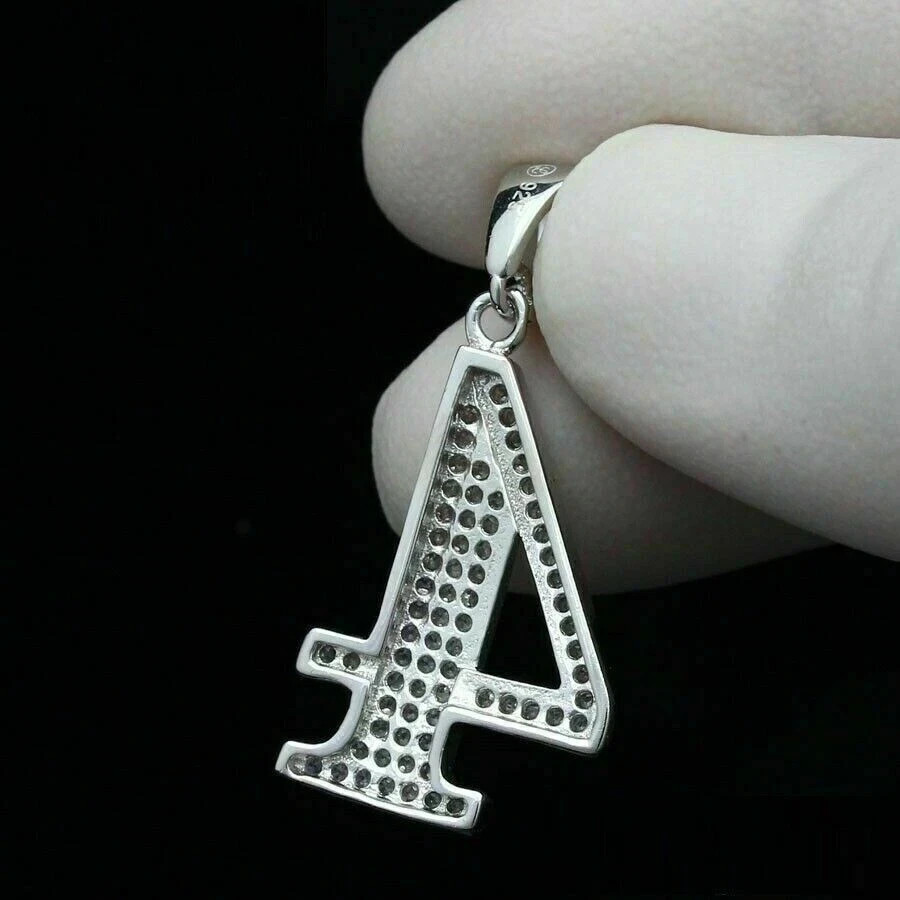 Unique 2Ct Round Cut Number “4” Pendant 14K White Gold Finish 18″ Free Chain