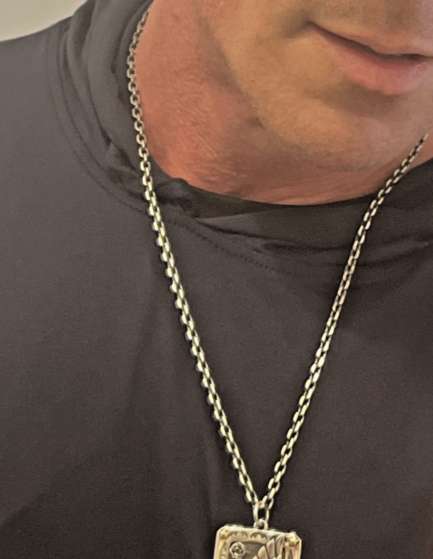 4mm / 24″ Oxidized Sterling Silver Box Chain Necklace : Chunky Rustic Style
