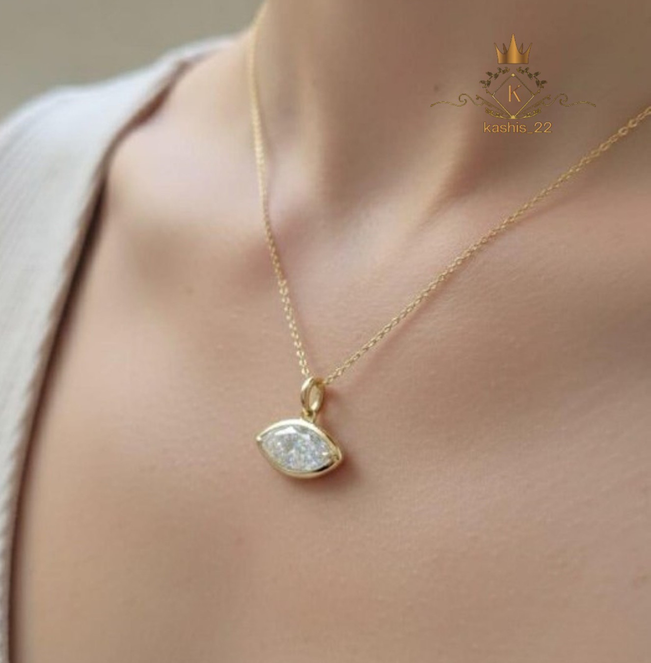 Solid 14K Yellow Gold Moissanite Solitaire Wedding Pendant 2 Carat Marquise Cut