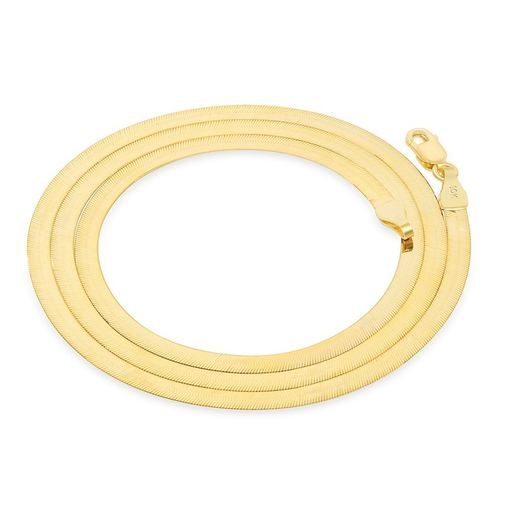10K Yellow Gold Solid 3mm High Polish Herringbone Chain Womens Necklace 16″- 24″